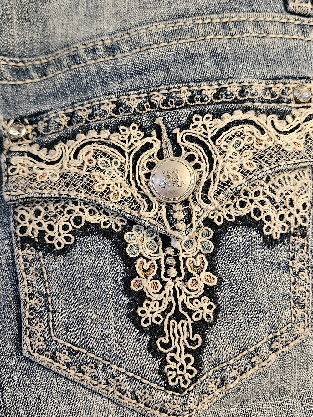 Love Nation Medium Blue Bootcut Jeans With Gorgeous Lace Look Embroidery